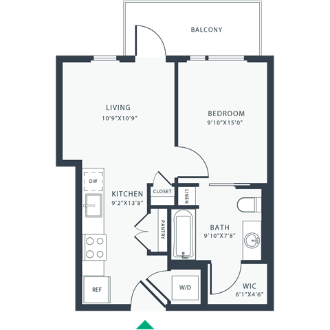 a floor plan of a unit with a bedroom and a living room